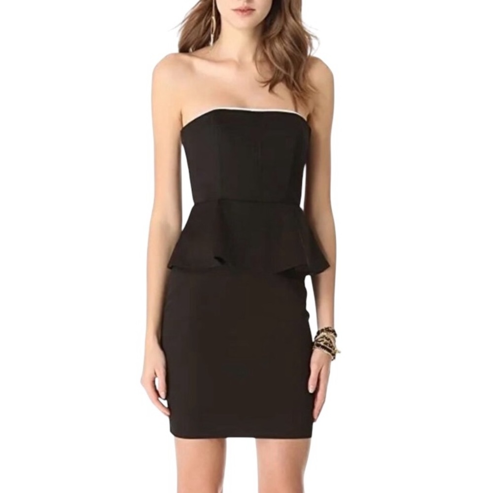 NWT ALICE + OLIVIA EMPLOYED BLACK MARY PEPLUM COCKTAIL DRESS SIZE 0